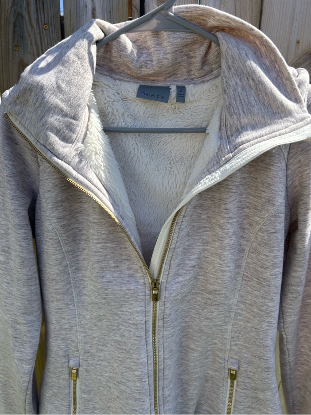 Athleta Heathered Cream Full-Zip Sherpa Hoodie